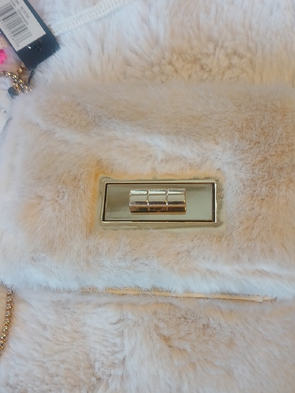 BNWT Champagne faux fur crossbody.